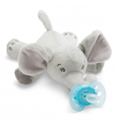 Avent tolažilna duda - silikon s pliš igračo, slon Soft snuggle