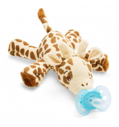 Avent tolažilna duda - silikon s pliš igračo, žirafa Soft snuggle