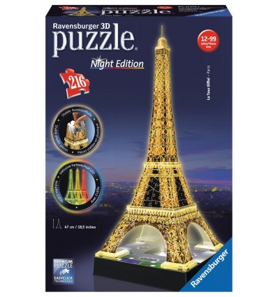 Sestavljanka 3D Eiffelov stolp ponoči 216d