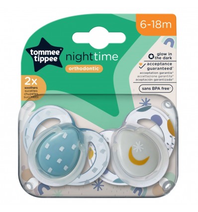 Tommee Tippee tolažilna duda - silikon nočna, 6-18m, sort, 2/1,