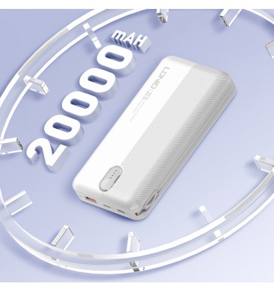 LDNIO POWER BANK 20000mAh 22,5W 5V 3A 1 PORT (1A) + 2 CABLE (1C1L) PQ24