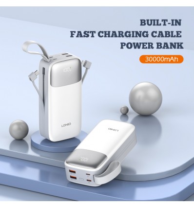 LDNIO POWER BANK 30000mAh 22,5W 5V 3A 2 PORT (2A) + 2 CABLE (1C1L) PQ30