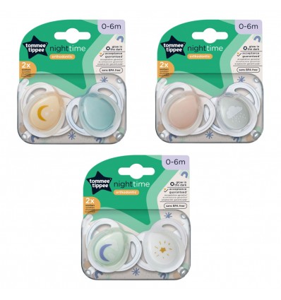 Tommee Tippee tolažilna duda - silikon , nočna, 0-6m, sort, 2/1