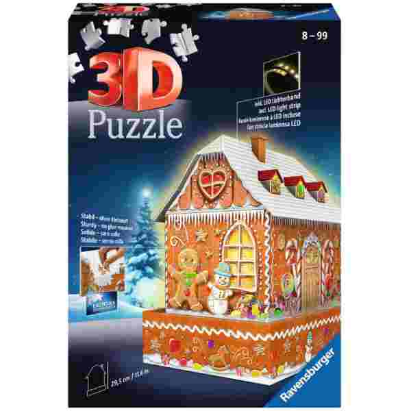 Sestavljanka 3D Hišica iz medenjakov ponoči 257d