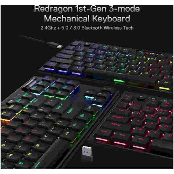 REDRAGON HORUS TKL PRO K621RGB-PRO WIRED & 2.4G & BT RED SWITCH TIPKOVNICA - Image 4