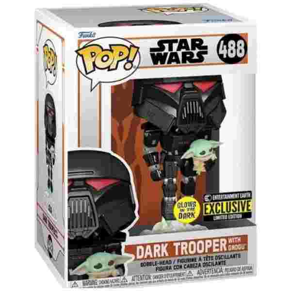 FUNKO POP STAR WARS: THE MANDALORIAN DARK TROOPER WITH GROGU - slika 3