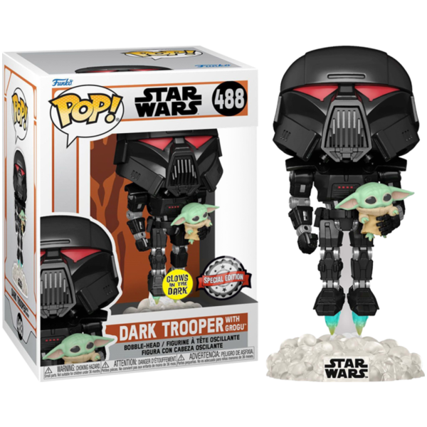 FUNKO POP STAR WARS: THE MANDALORIAN DARK TROOPER WITH GROGU - slika 4