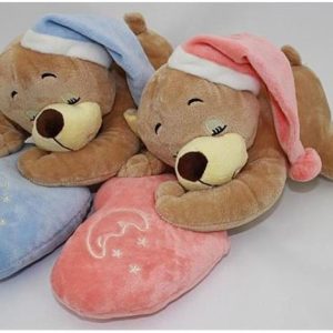 Medved s kapo ležeči 29 cm in blazina 18cm ROŽNAT